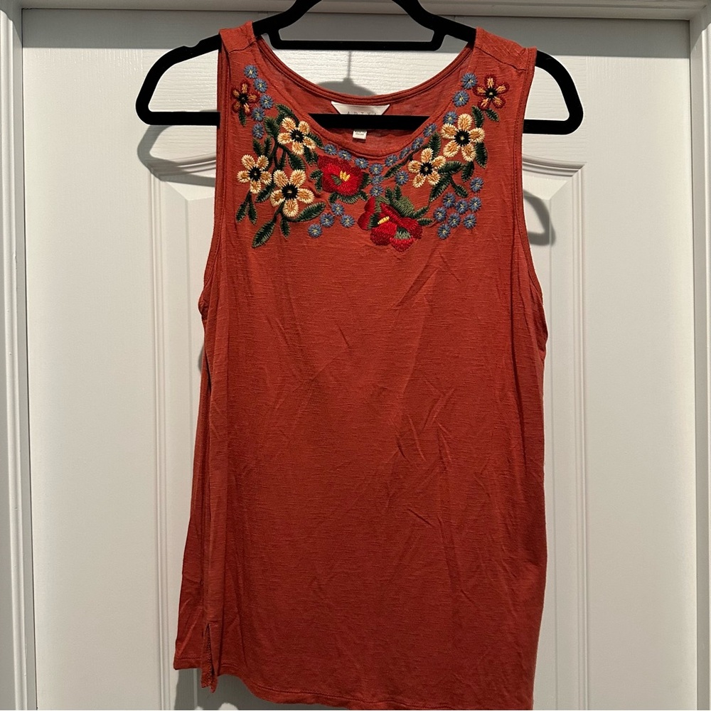 Adiva Orange Embellished Sleeveless Tank Top